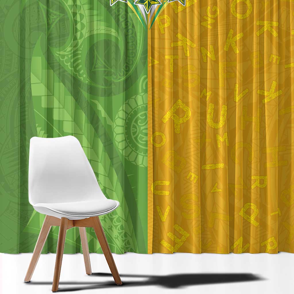 Cook Islands Language Week Window Curtain Tatau Pattern and Rarotongan Alphabet - Polynesian Pride