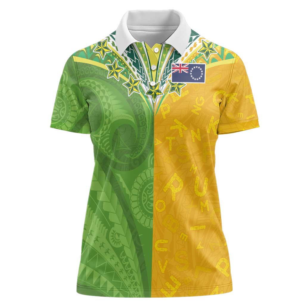 Cook Islands Language Week Women Polo Shirt Tatau Pattern and Rarotongan Alphabet - Polynesian Pride