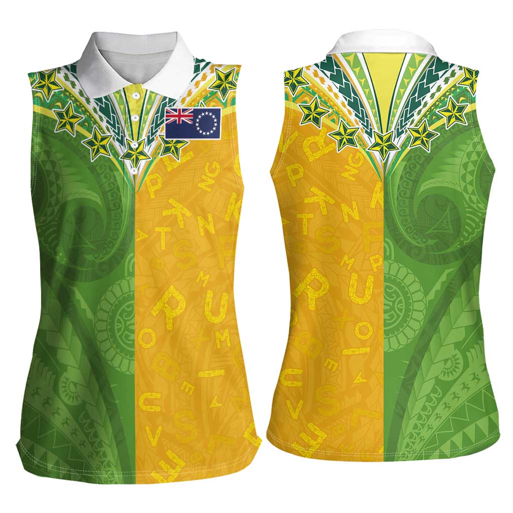 Cook Islands Language Week Women Sleeveless Polo Shirt Tatau Pattern and Rarotongan Alphabet - Polynesian Pride