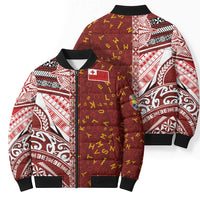 Tonga Language Week Bomber Puffer Jacket Ngatu Pattern and Tongan Alphabet - Polynesian Pride