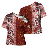 Tonga Language Week Cross Shoulder Shirt Ngatu Pattern and Tongan Alphabet - Polynesian Pride
