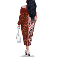 Tonga Language Week Family Matching Off The Shoulder Long Sleeve Dress and Hawaiian Shirt Ngatu Pattern and Tongan Alphabet - Polynesian Pride