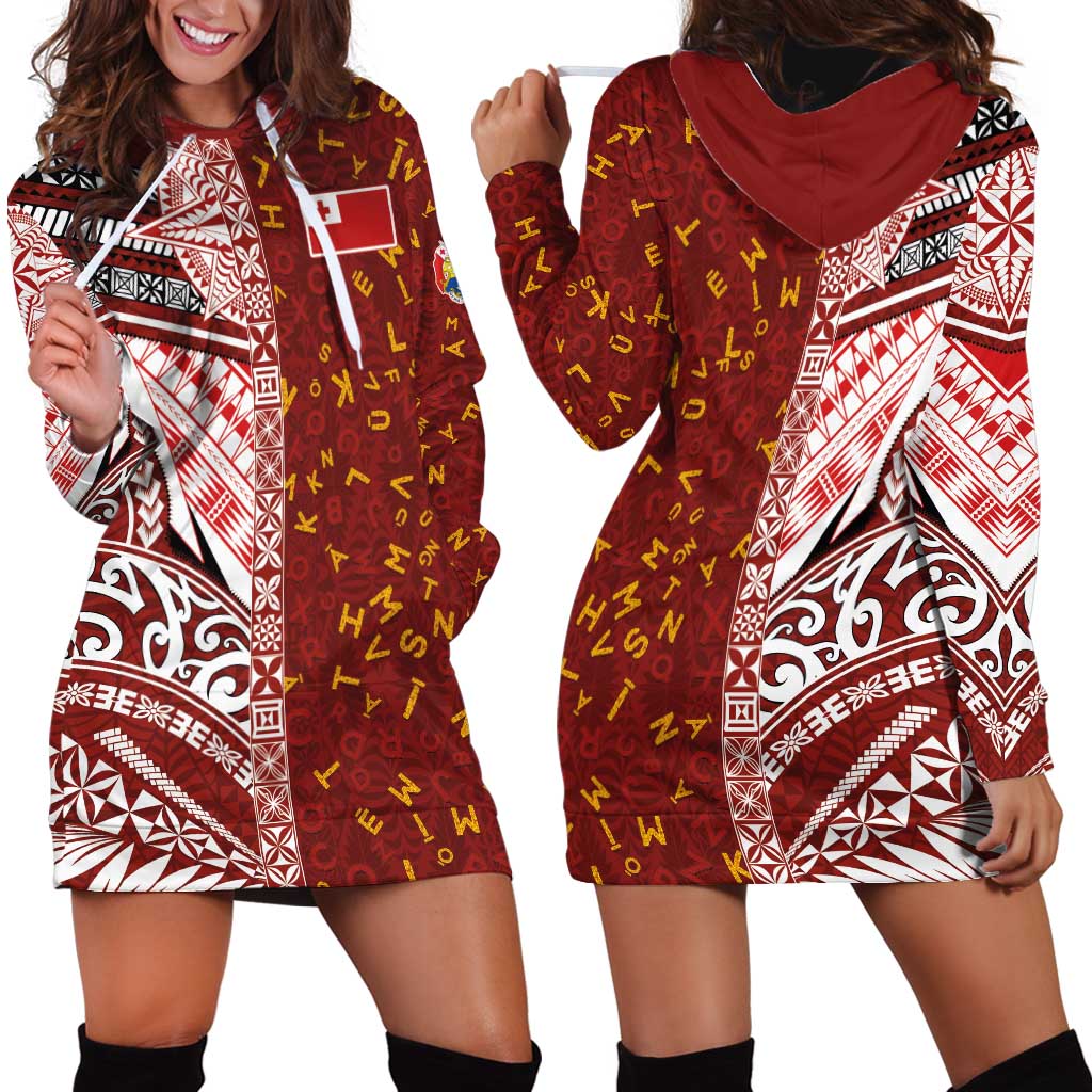 Tonga Language Week Hoodie Dress Ngatu Pattern and Tongan Alphabet - Polynesian Pride