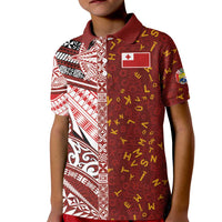 Tonga Language Week Kid Polo Shirt Ngatu Pattern and Tongan Alphabet - Polynesian Pride