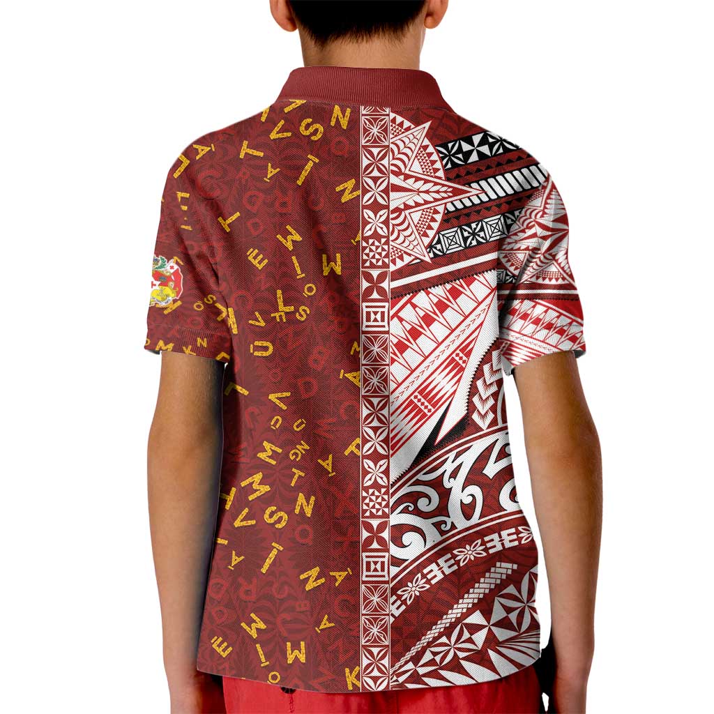 Tonga Language Week Kid Polo Shirt Ngatu Pattern and Tongan Alphabet - Polynesian Pride
