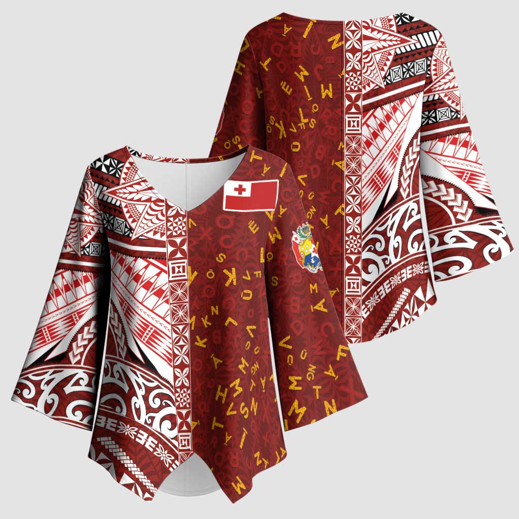 Tonga Language Week Kimono Sleeve Blouse Ngatu Pattern and Tongan Alphabet - Polynesian Pride