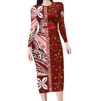 Tonga Language Week Long Sleeve Bodycon Dress Ngatu Pattern and Tongan Alphabet - Polynesian Pride