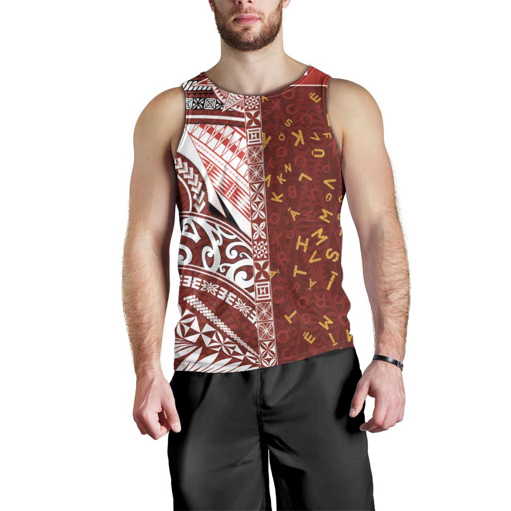 Tonga Language Week Men Tank Top Ngatu Pattern and Tongan Alphabet - Polynesian Pride