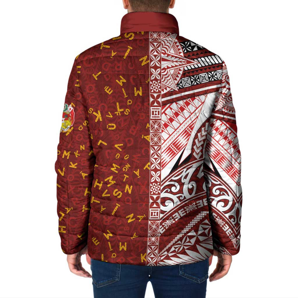 Tonga Language Week Padded Jacket Ngatu Pattern and Tongan Alphabet - Polynesian Pride