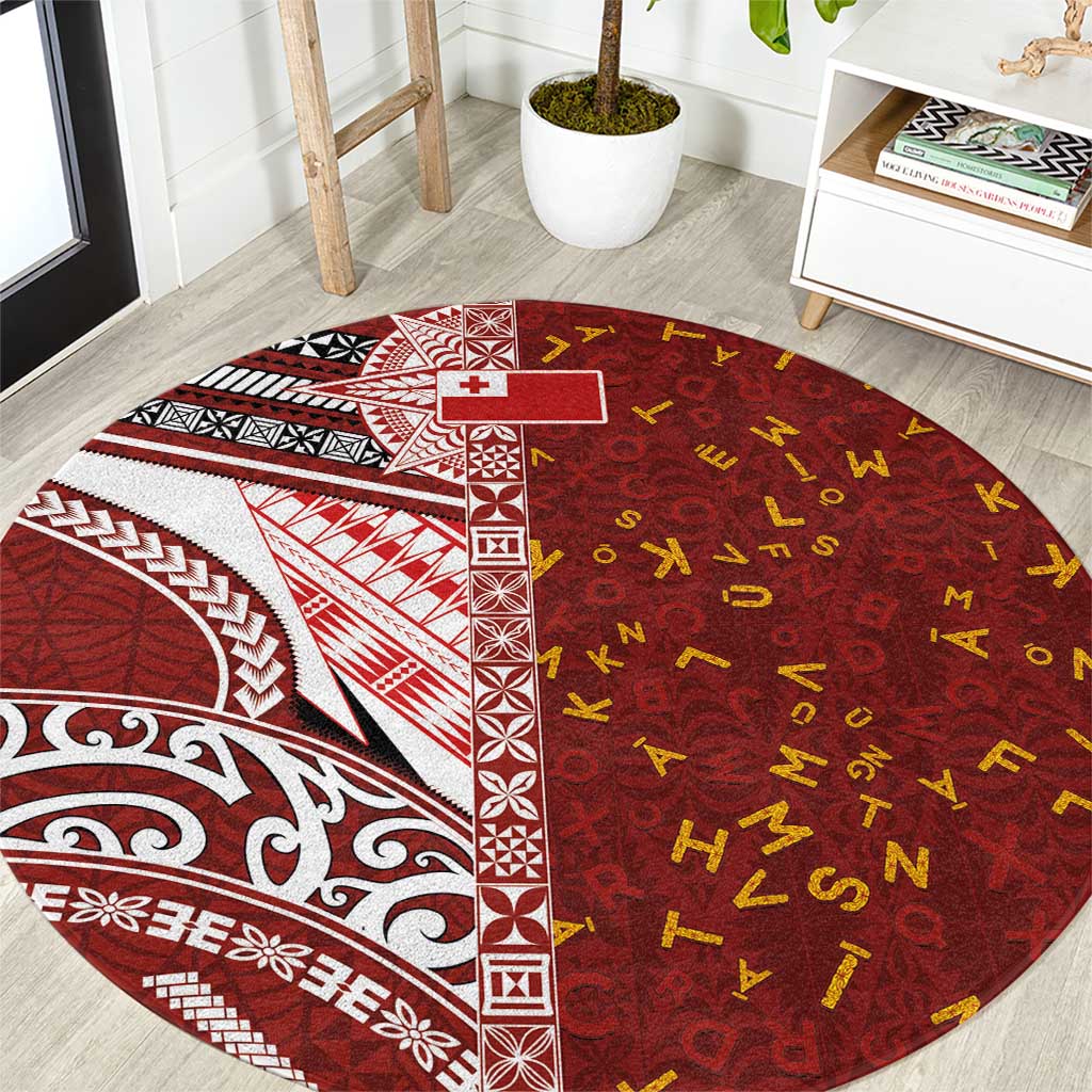 Tonga Language Week Round Carpet Ngatu Pattern and Tongan Alphabet - Polynesian Pride