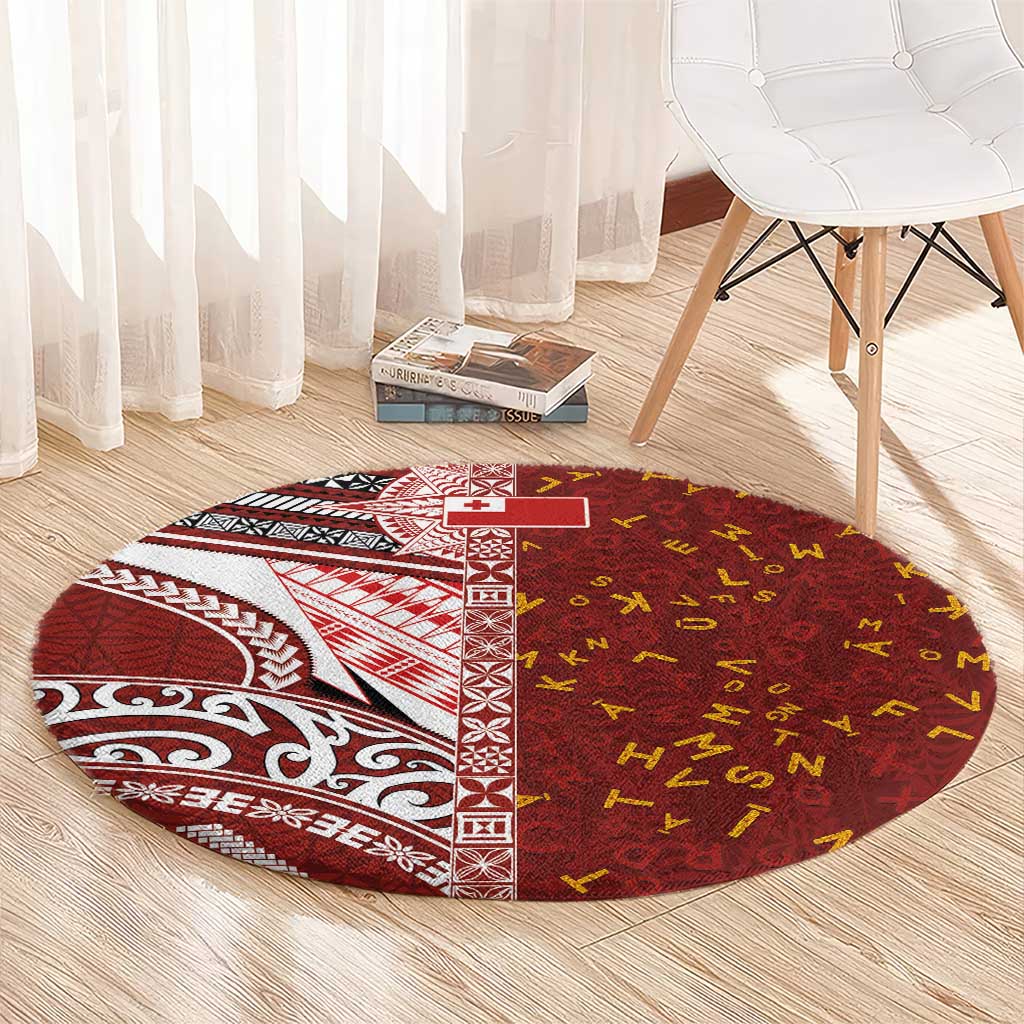 Tonga Language Week Round Carpet Ngatu Pattern and Tongan Alphabet - Polynesian Pride