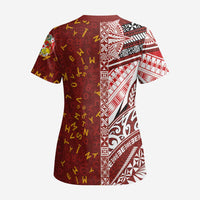 Tonga Language Week Scrub Top Ngatu Pattern and Tongan Alphabet - Polynesian Pride