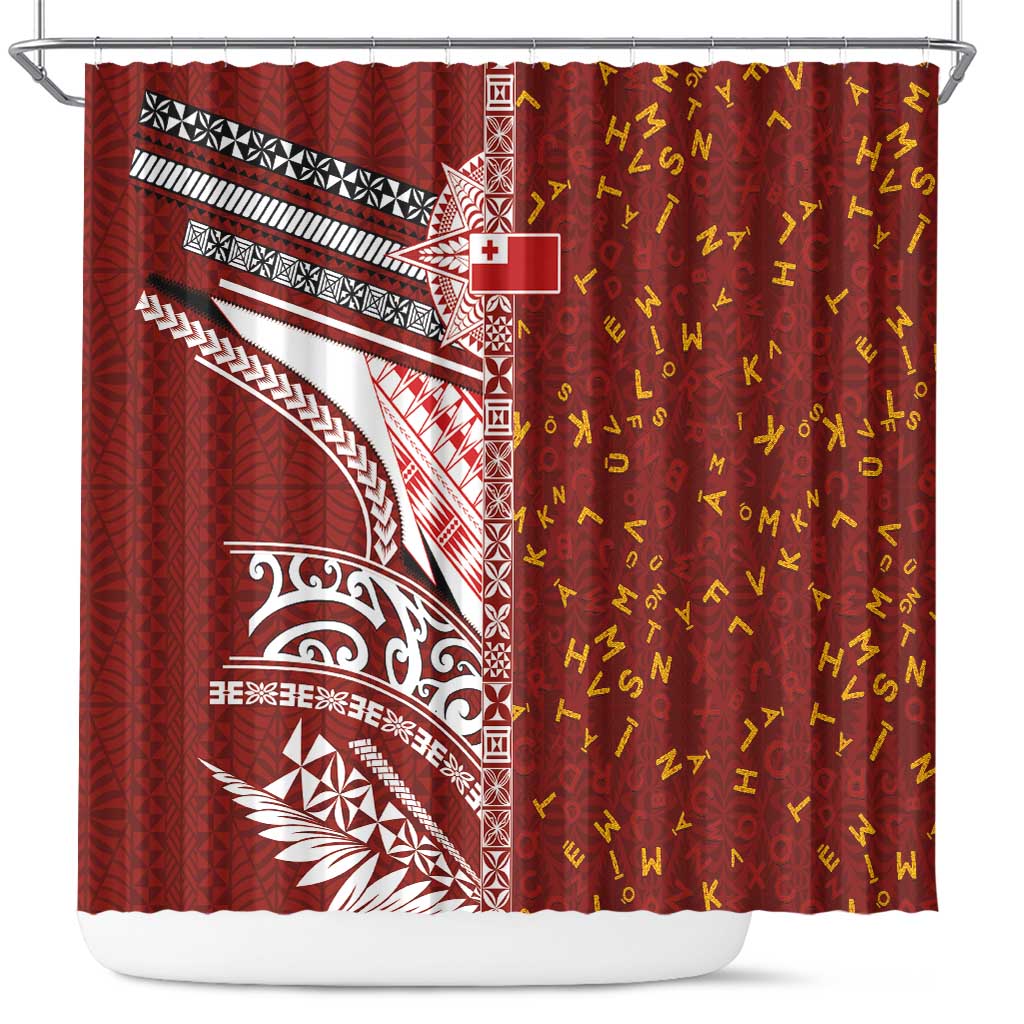 Tonga Language Week Shower Curtain Ngatu Pattern and Tongan Alphabet - Polynesian Pride