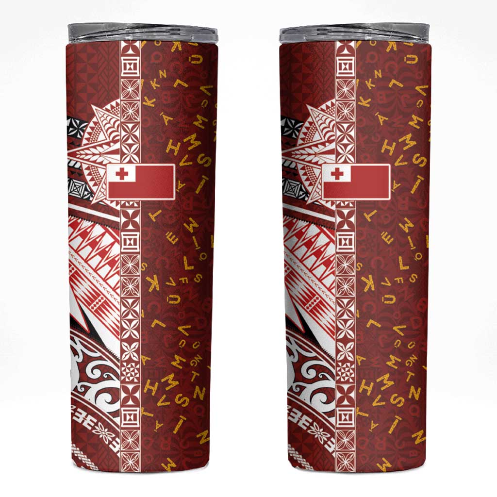 Tonga Language Week Skinny Tumbler Ngatu Pattern and Tongan Alphabet - Polynesian Pride