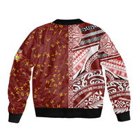 Tonga Language Week Sleeve Zip Bomber Jacket Ngatu Pattern and Tongan Alphabet - Polynesian Pride