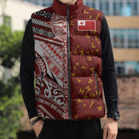 Tonga Language Week Sleeveless Puffer Jacket Ngatu Pattern and Tongan Alphabet - Polynesian Pride