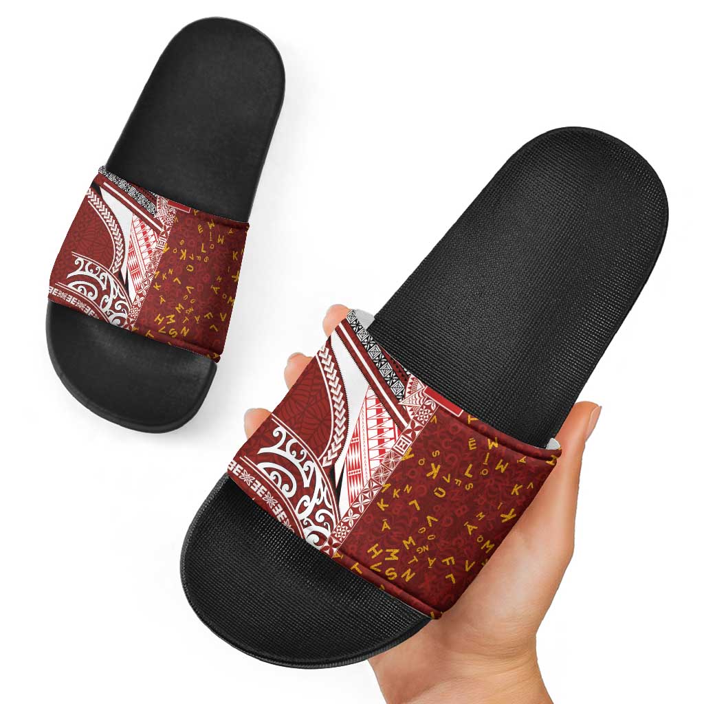 Tonga Language Week Slide Sandals Ngatu Pattern and Tongan Alphabet - Polynesian Pride