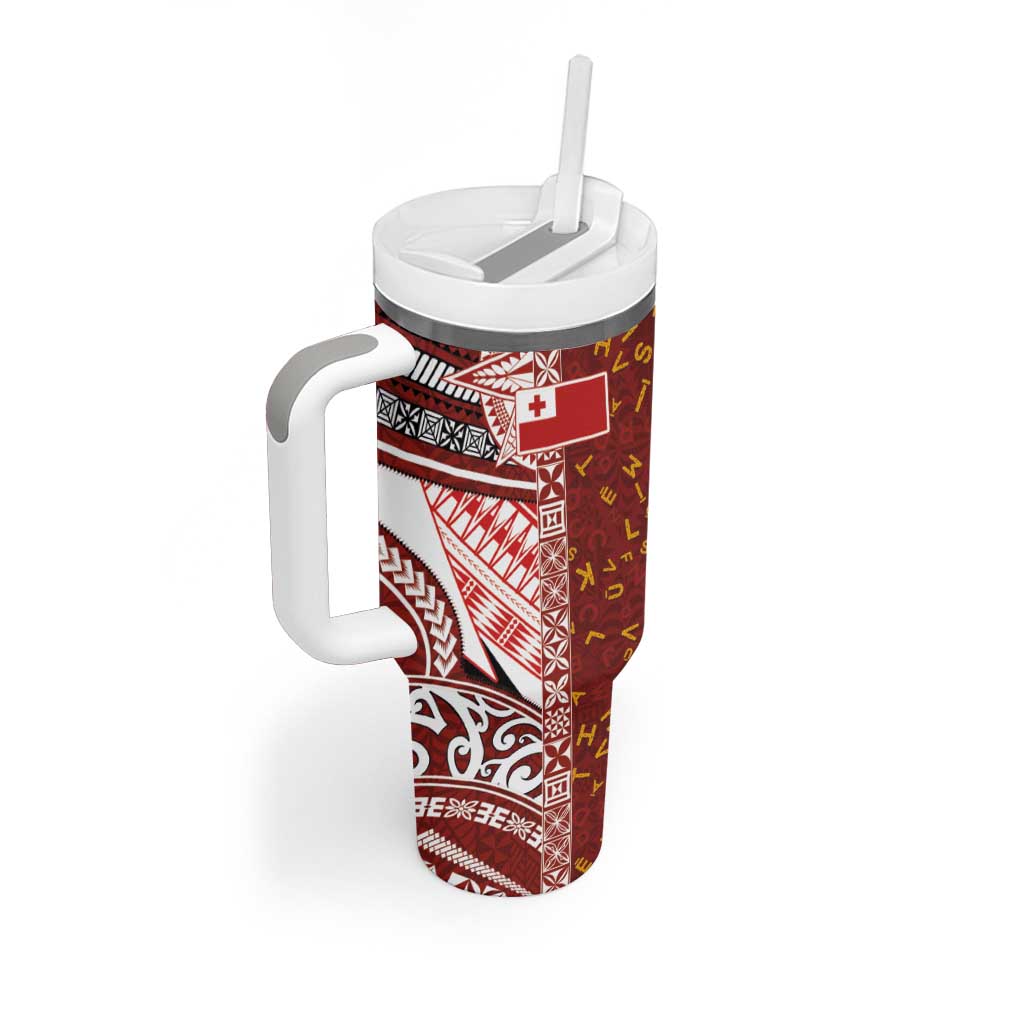 Tonga Language Week Tumbler With Handle Ngatu Pattern and Tongan Alphabet - Polynesian Pride