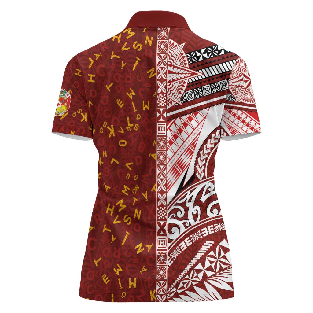 Tonga Language Week Women Polo Shirt Ngatu Pattern and Tongan Alphabet - Polynesian Pride