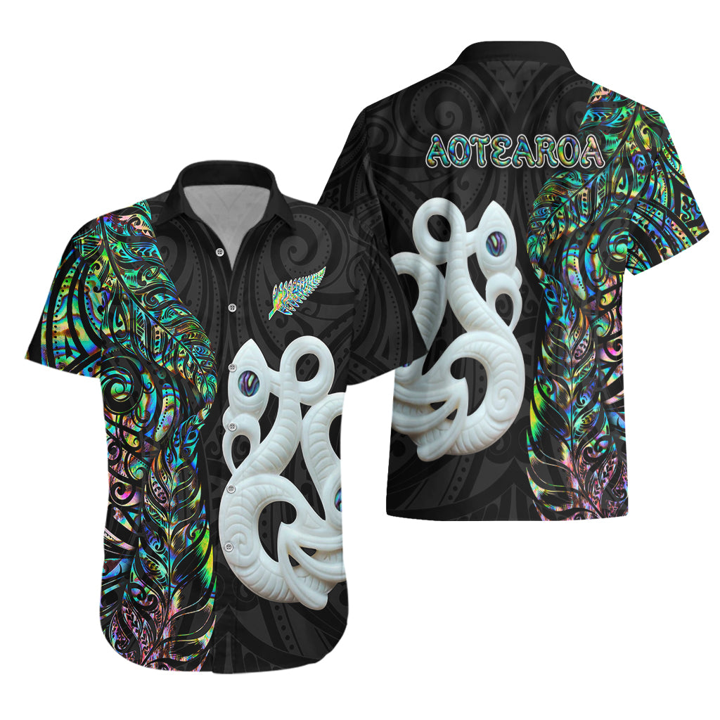 New Zealand Hawaiian Shirt Silver Fern and Manaia with Papua Shell Maori Tribal LT03 - Polynesian Pride