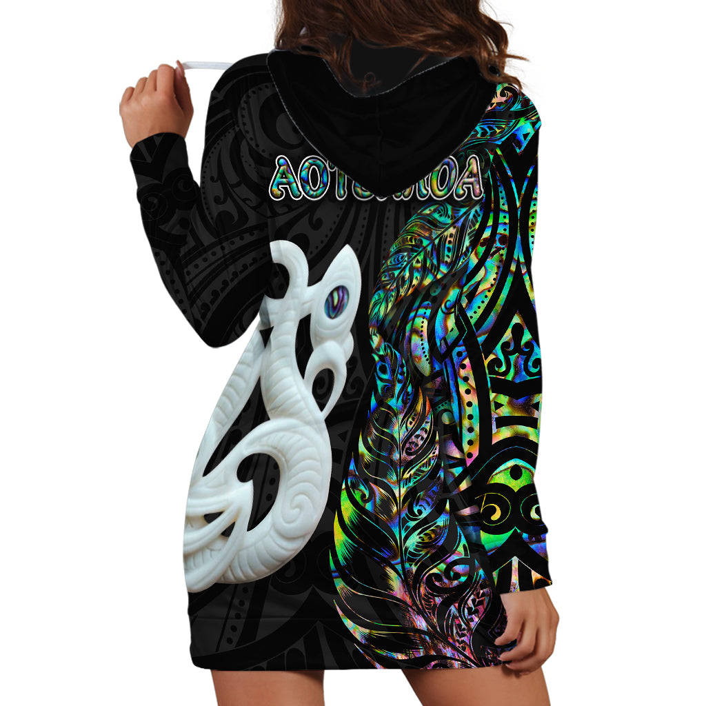 New Zealand Hoodie Dress Silver Fern and Manaia with Papua Shell Maori Tribal LT03 - Polynesian Pride