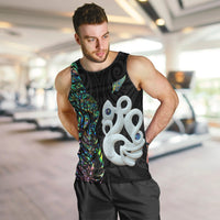 New Zealand Men Tank Top Silver Fern and Manaia with Papua Shell Maori Tribal LT03 - Polynesian Pride