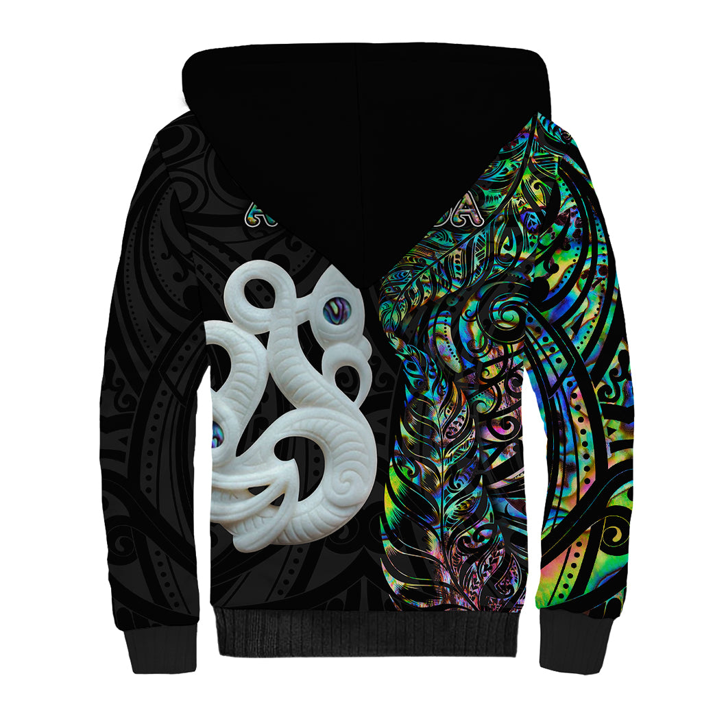 New Zealand Sherpa Hoodie Silver Fern and Manaia with Papua Shell Maori Tribal LT03 - Polynesian Pride