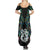 New Zealand Summer Maxi Dress Silver Fern and Manaia with Papua Shell Maori Tribal LT03 - Polynesian Pride