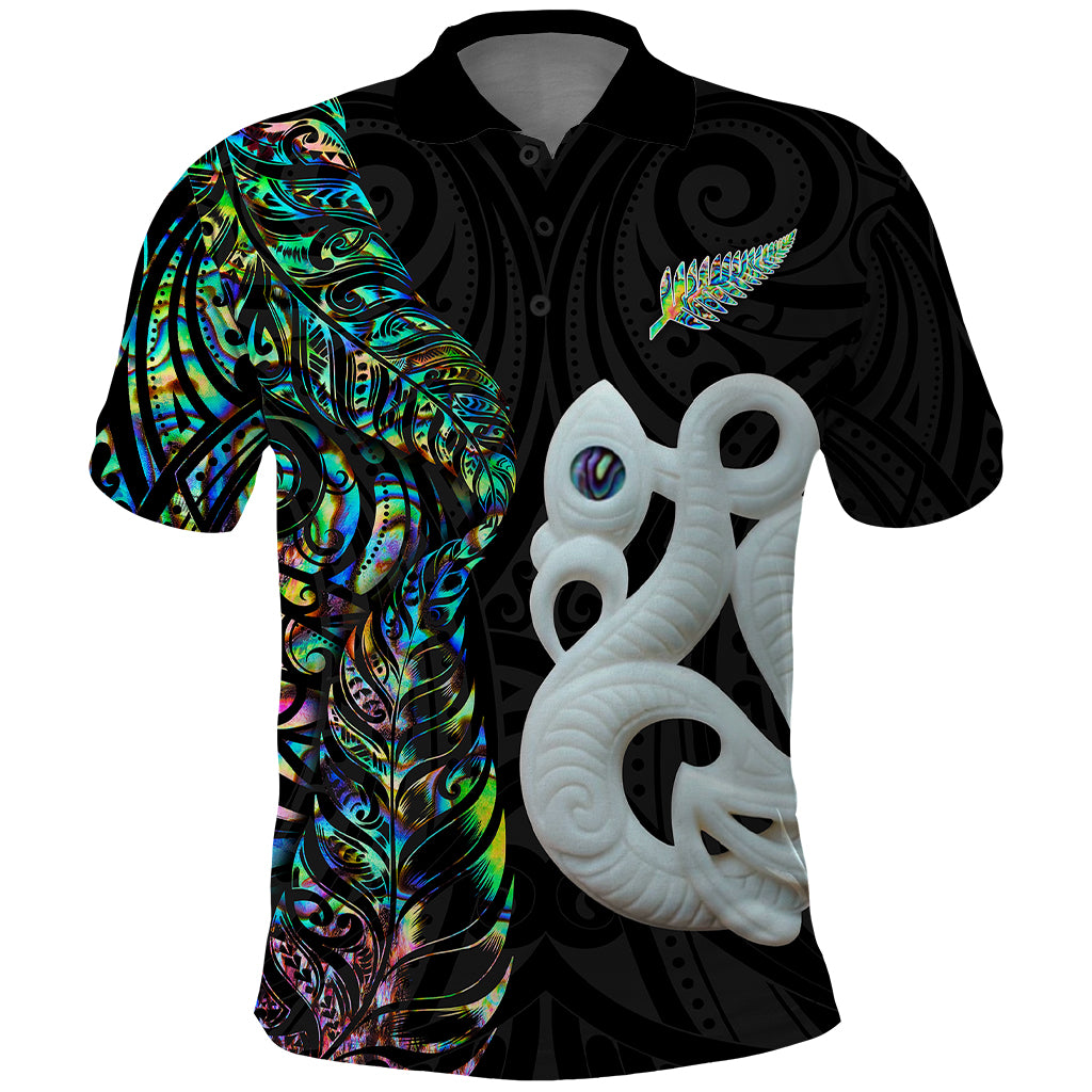 Custom New Zealand Polo Shirt Silver Fern and Manaia with Papua Shell Maori Tribal LT03 White - Polynesian Pride