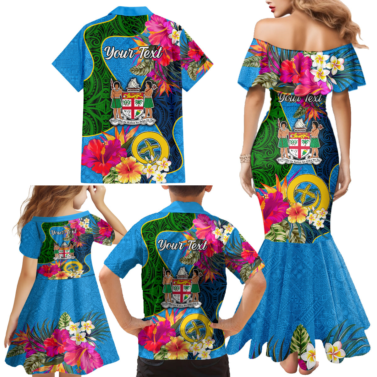 Personalised Malampa Fiji Day Family Matching Mermaid Dress and Hawaiian Shirt Tropical Plants Mix Polynesian and Tapa Pattern LT03 - Polynesian Pride