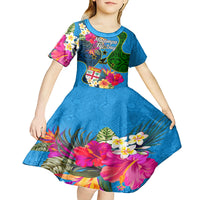 Personalised Malampa Fiji Day Kid Short Sleeve Dress Tropical Plants Mix Polynesian and Tapa Pattern LT03 - Polynesian Pride