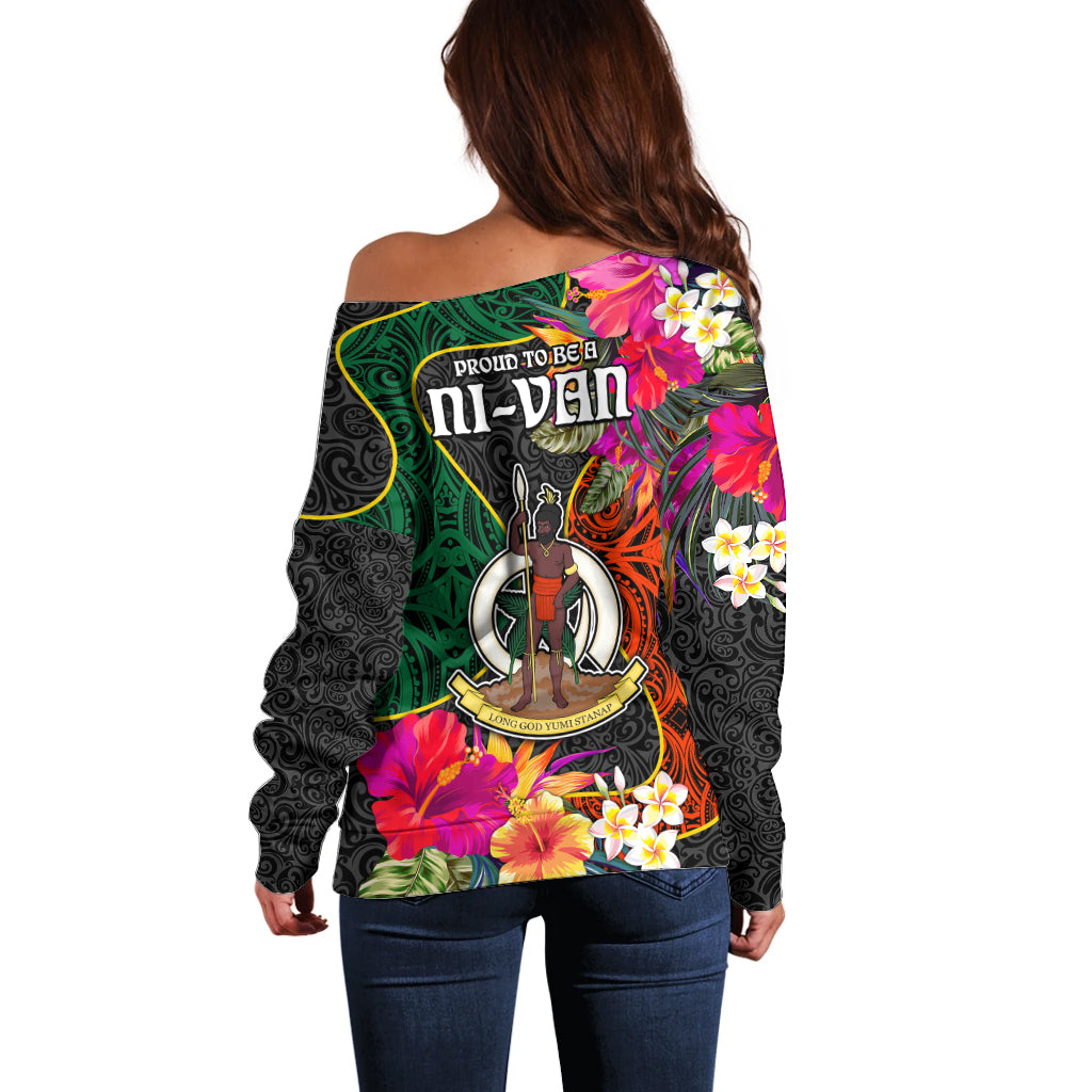 Penama Day Off Shoulder Sweater Proud To Be A Ni-Van Beauty Pacific Flower LT03 - Polynesian Pride