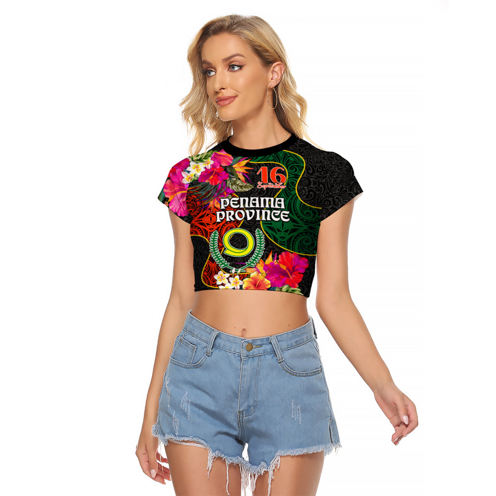 Penama Day Raglan Cropped T Shirt Proud To Be A Ni-Van Beauty Pacific Flower LT03 Female Black - Polynesian Pride