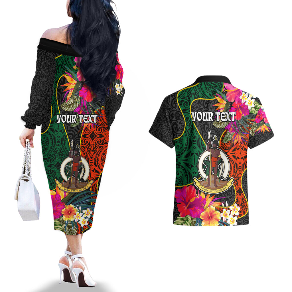 Personalised Penama Day Couples Matching Off The Shoulder Long Sleeve Dress and Hawaiian Shirt Proud To Be A Ni-Van Beauty Pacific Flower LT03 - Polynesian Pride