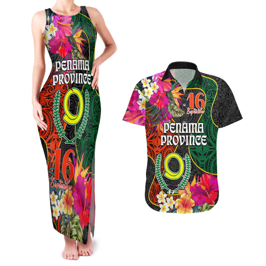 Personalised Penama Day Couples Matching Tank Maxi Dress and Hawaiian Shirt Proud To Be A Ni-Van Beauty Pacific Flower LT03 Black - Polynesian Pride