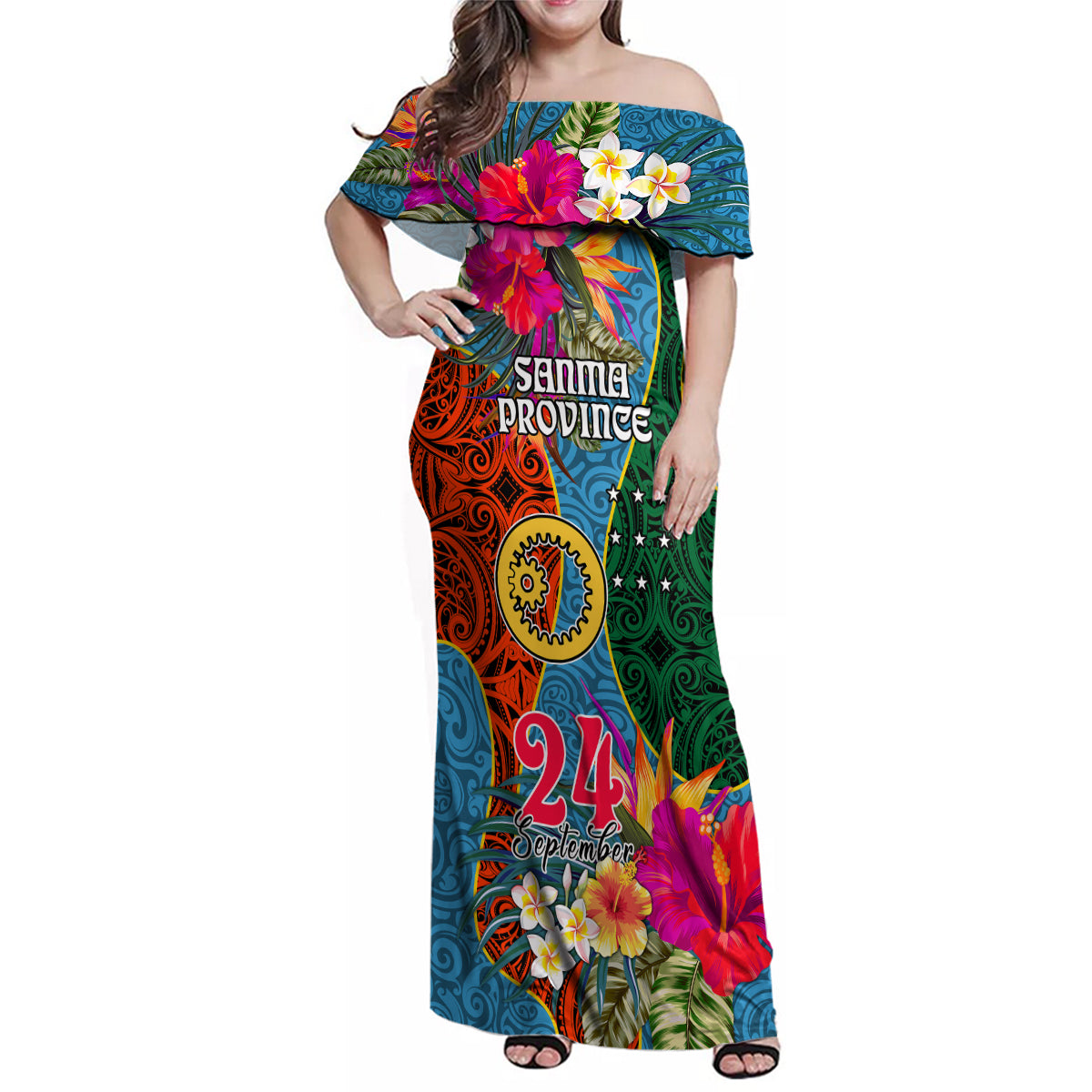 Sanma Day Family Matching Off Shoulder Maxi Dress and Hawaiian Shirt Proud To Be A Ni-Van Beauty Pacific Flower LT03 - Polynesian Pride