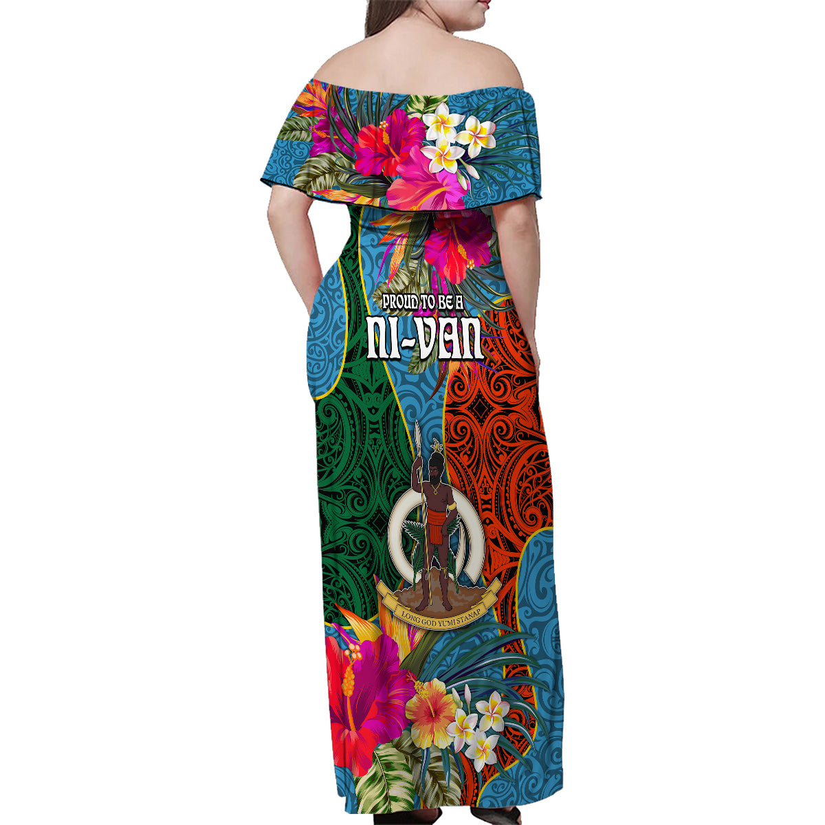 Sanma Day Family Matching Off Shoulder Maxi Dress and Hawaiian Shirt Proud To Be A Ni-Van Beauty Pacific Flower LT03 - Polynesian Pride