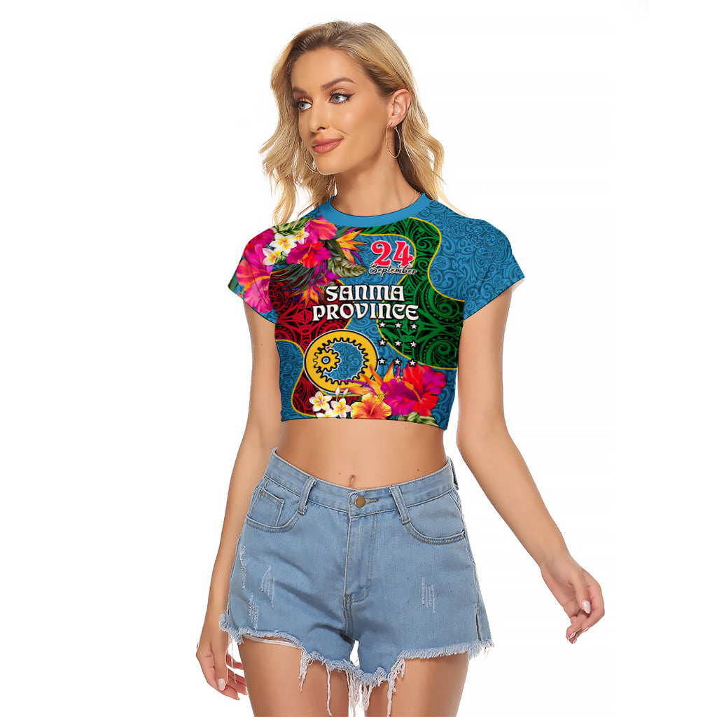 Sanma Day Raglan Cropped T Shirt Proud To Be A Ni-Van Beauty Pacific Flower LT03 Female Blue - Polynesian Pride