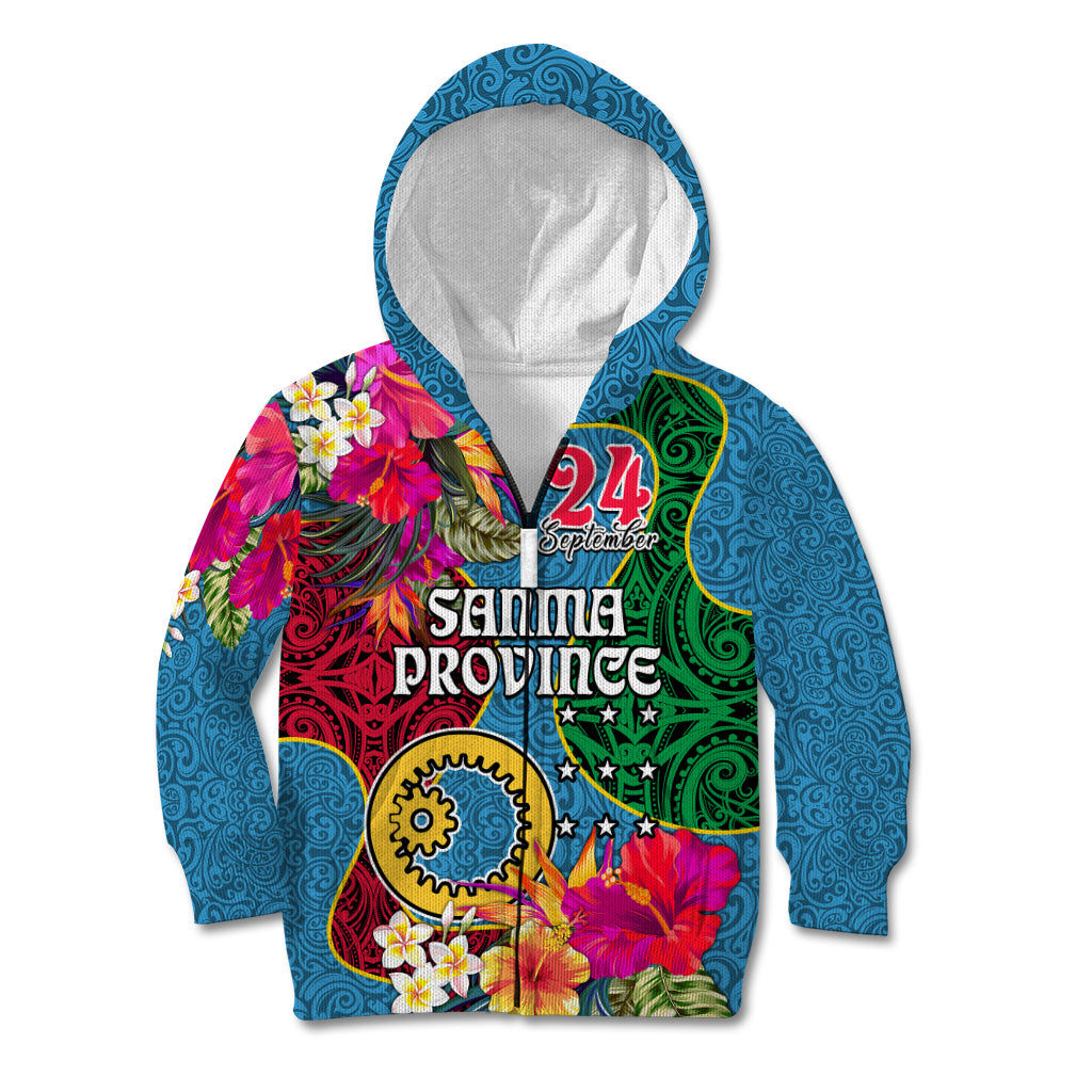 Personalised Sanma Day Kid Hoodie Proud To Be A Ni-Van Beauty Pacific Flower LT03 Zip Hoodie Blue - Polynesian Pride