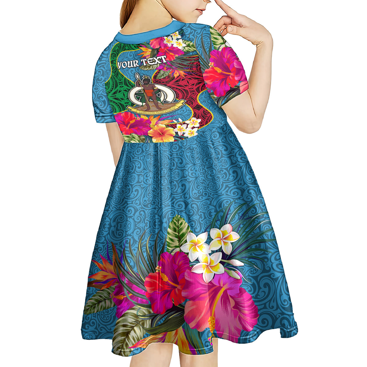 Personalised Sanma Day Kid Short Sleeve Dress Proud To Be A Ni-Van Beauty Pacific Flower LT03 - Polynesian Pride