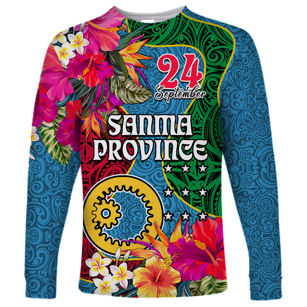 Personalised Sanma Day Long Sleeve Shirt Proud To Be A Ni-Van Beauty Pacific Flower LT03 Unisex Blue - Polynesian Pride