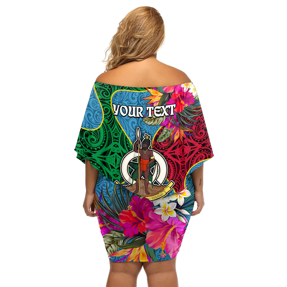 Personalised Sanma Day Off Shoulder Short Dress Proud To Be A Ni-Van Beauty Pacific Flower LT03 - Polynesian Pride