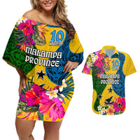 Malampa Day Couples Matching Off Shoulder Short Dress and Hawaiian Shirt Proud To Be A Ni-Van Beauty Pacific Flower LT03 Yellow - Polynesian Pride