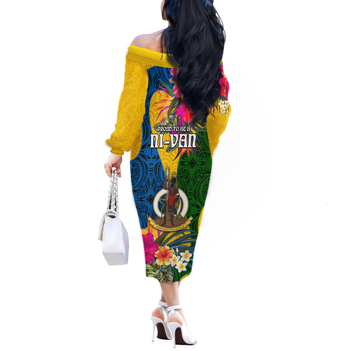 Malampa Day Off The Shoulder Long Sleeve Dress Proud To Be A Ni-Van Beauty Pacific Flower LT03 - Polynesian Pride