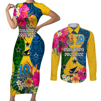 Personalised Malampa Day Couples Matching Short Sleeve Bodycon Dress and Long Sleeve Button Shirts Proud To Be A Ni-Van Beauty Pacific Flower LT03 Yellow - Polynesian Pride