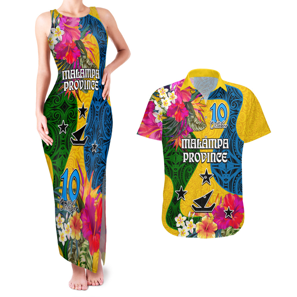 Personalised Malampa Day Couples Matching Tank Maxi Dress and Hawaiian Shirt Proud To Be A Ni-Van Beauty Pacific Flower LT03 Yellow - Polynesian Pride