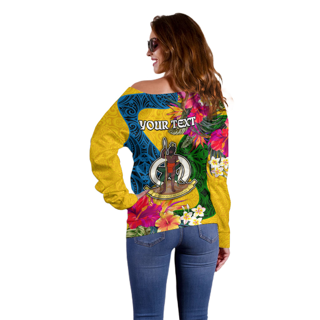 Personalised Malampa Day Off Shoulder Sweater Proud To Be A Ni-Van Beauty Pacific Flower LT03 - Polynesian Pride