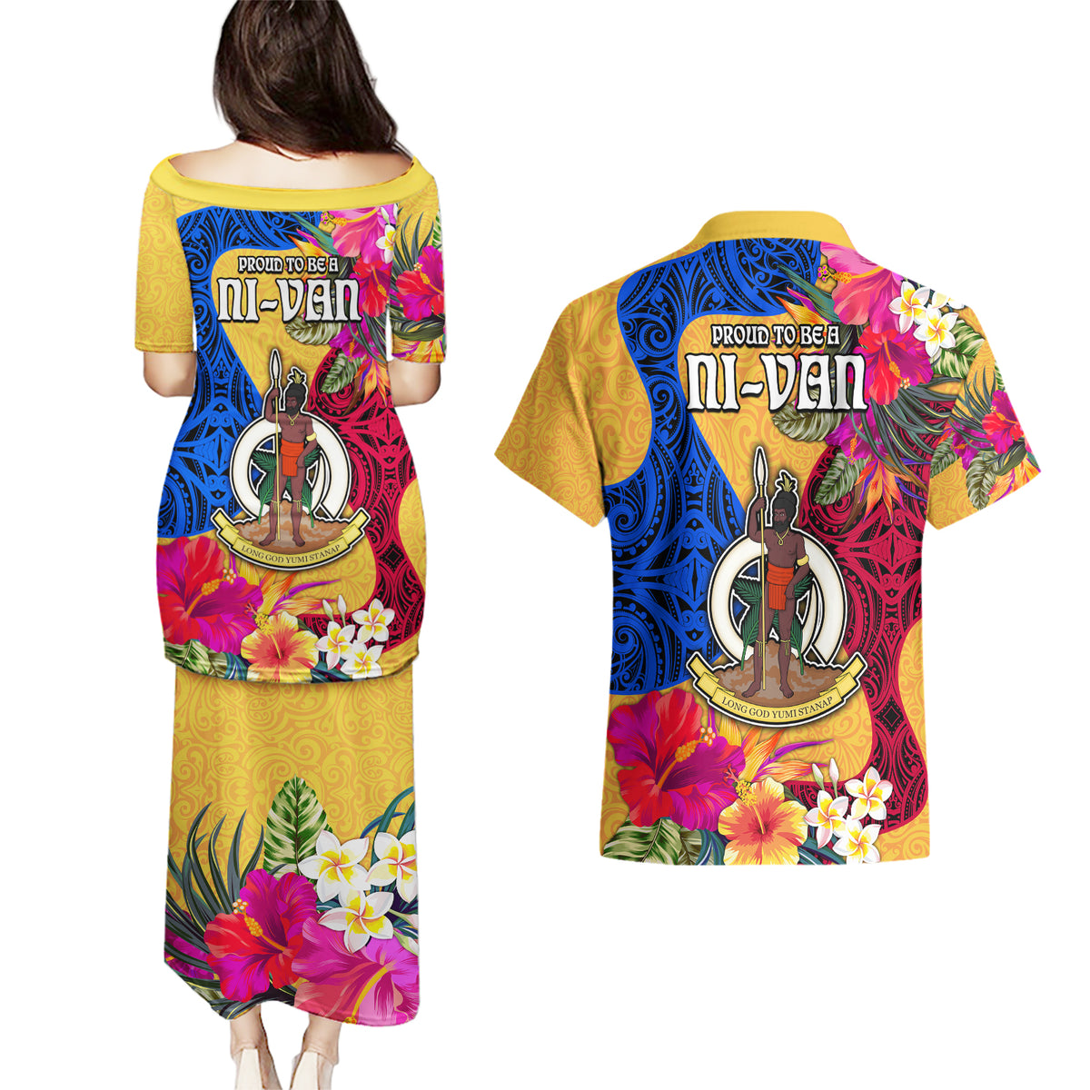 Torba Day Couples Matching Puletasi Dress and Hawaiian Shirt Proud To Be A Ni-Van Beauty Pacific Flower LT03 - Polynesian Pride