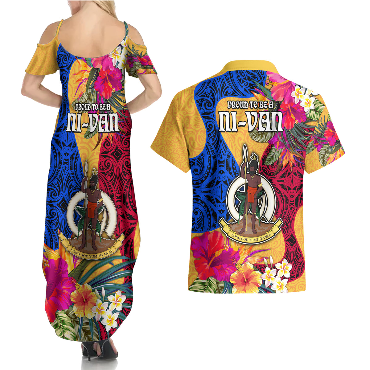 Torba Day Couples Matching Summer Maxi Dress and Hawaiian Shirt Proud To Be A Ni-Van Beauty Pacific Flower LT03 - Polynesian Pride