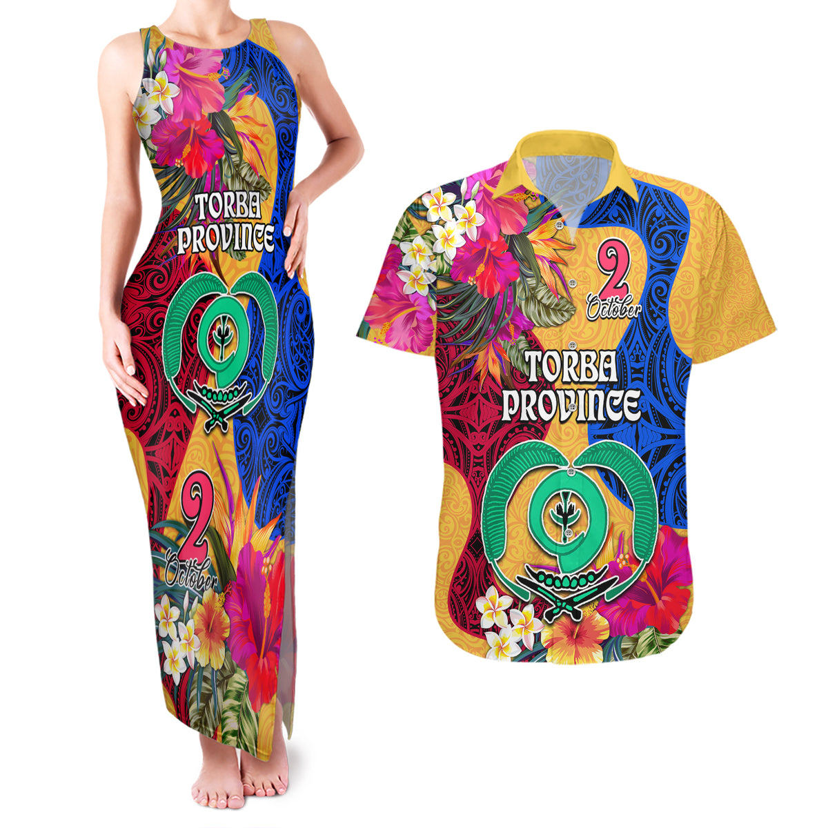 Torba Day Couples Matching Tank Maxi Dress and Hawaiian Shirt Proud To Be A Ni-Van Beauty Pacific Flower LT03 Yellow - Polynesian Pride
